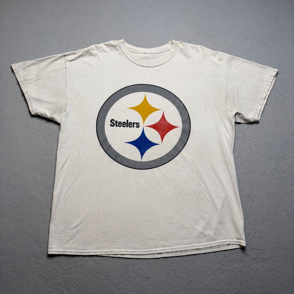 Pittsburgh Steelers T-Shirt Mens L White Bud Light Promo Y2K‎ Faded Graphic Tee
